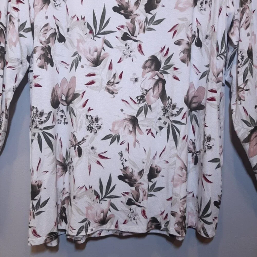 Lily Morgan Floral Long Sleeve Blouse Strappy Crossover Vneck Spring Top - Picture 3 of 10